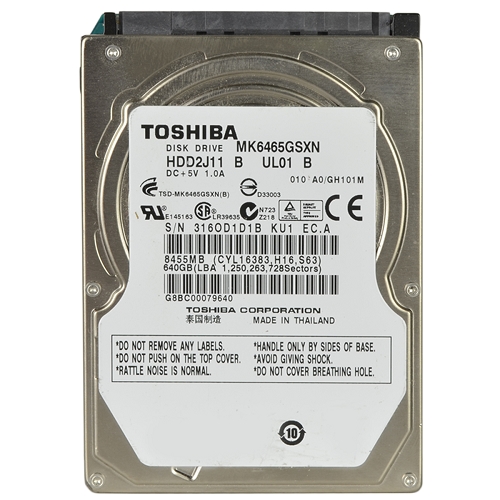Toshiba Mk6465gsxn 640gb Sata/300 5400rpm 8mb 2.5"" Hard Drive