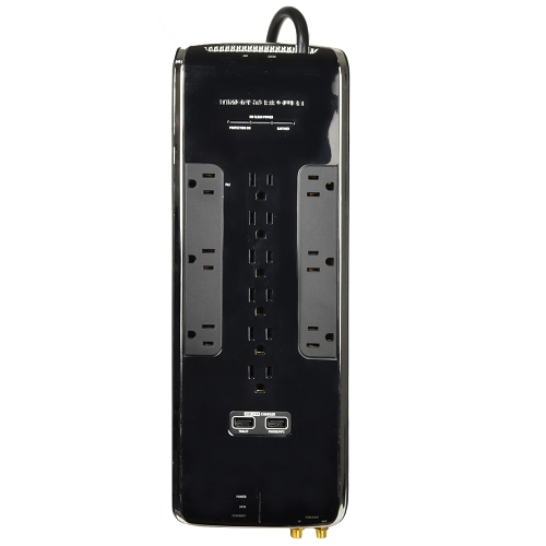 Monster Power Black Platinum 1200 3240 Joules 120v 12-outlet Surgeprotector W/2 Usb 3.4a Charging Ports (black/silver)