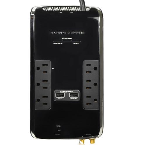 Monster Power Black Platinum 600 2160 Joules 120v 6-outlet Surgeprotector W/2 Usb 3.4a Charging Ports (black/silver)