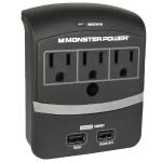 Monster Power Exp 350 Fireproof 3-outlet 120v 540 Joules Wall Surgeprotector W/2 Usb 2.1a Charging Ports (black)
