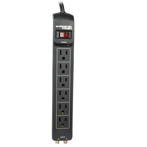 Monster Power Mp Exp 600 Av Fireproof 6-outlet 120v 1080 Joulessurge Protector W/single Coax Protection (black)