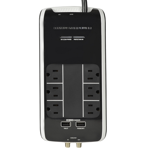 Monster Power Platinum 600 1620 Joules 120v 6-outlet Surgeprotector W/2 Usb 3.4a Charging Ports (black/white)