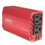 Aukey Pa-v17 300w Dc To Ac Car Power Inverter W/2 Ac Outlets&#44; 2.4adual Usb Ports & Battery Clip Cables (red)