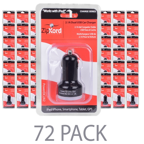 (72-pack) Zipkord Powerdc2a2 2.1a 10.5w Dual Usb Car Charger Foriphone&#44; Ipad&#44; Smartphone & More Usb Devices
