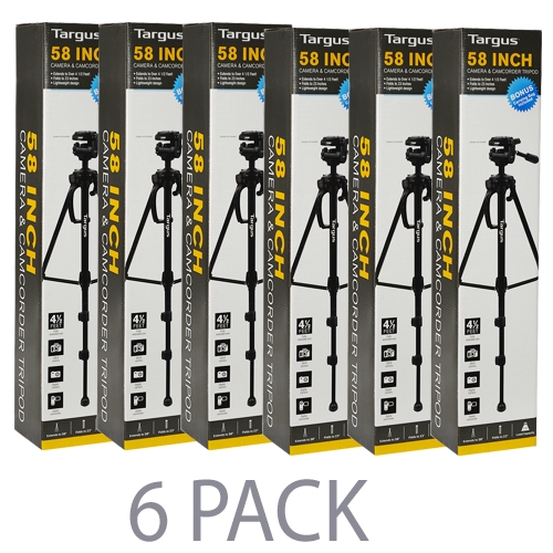(6-pack) 58"" Targus Fluid Head Tripod W/3-way Pan & Dual Bubblelevel Indicator Tgt-bk58t For Camera & Camcorder