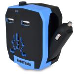 Geektopia Armour Universal Travel Power Adapter W/2x Usb Ports&#44; Dccar Adapter & Retractable Prongs (black/blue)
