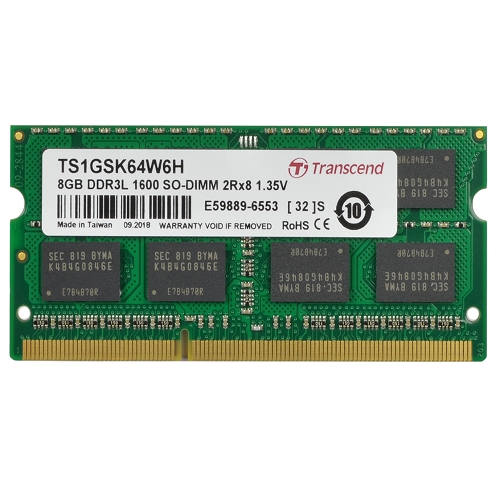 Transcend Ts1gsk64w6h 8gb Ddr3 Ram 1600mhz Pc3l-12800 204-pinlaptop Sodimm - Retail Hanging Blister Pack