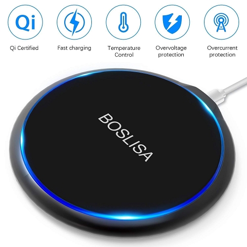 Boslisa W16 Fast Qi Wireless Fast Charging Pad (black/dark Gray) -charge Your Qi-compatible Smartphone Without Wires!