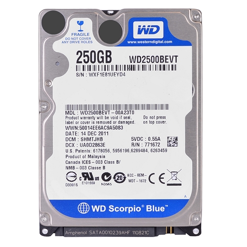 Western Digital Scorpio Blue 250gb Sata/300 5400rpm 8mb 2.5"" Harddrive