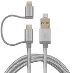 4' (1.2m) Linkpin 2-in-1 Mfi Lightning To Usb & Usb To Micro Usbcable For Iphone&#44; Ipad & Android (gray)