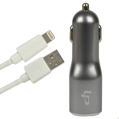 3.28' (1m) Linkpin Mfi Lightning To Usb Charge/sync Cable W/2.4a12w Dual Port Usb Car Charger (white/gray)