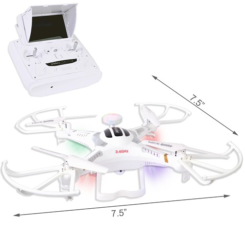 Fpv Quadcopter Drone X118fpv (7.5"") W/hd Camera & Led Lights -5.8ghz 6-ch/6-axis 5"" Lcd R/c & 4gb Microsd Card