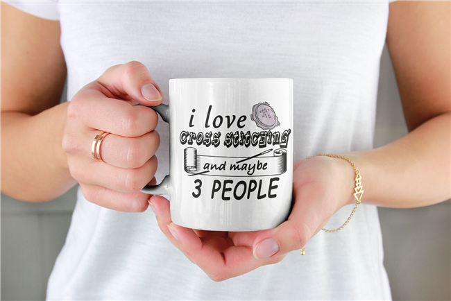 I Love Cross Stitching Stupid Coffee Mug - 12oz Ceramic Coffee Mug