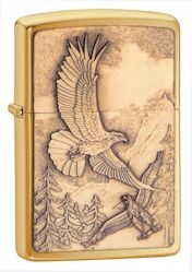 Zippo Lighter - Where Eagles Dare Emblem Brushed Brass - 20854