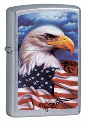 Zippo Lighter - American Eagle and Flag Street Chrome - 24764