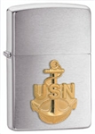 Zippo Lighter - Navy Emblem Anchor Brushed Chrome - 280ANC