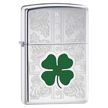 Zippo Lighter - Dazzling Clovers High Polish Chrome - 851297