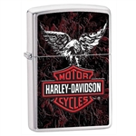 Zippo Lighter - Harley Davidson Eagle & Leather Brushed Chrome - 852203