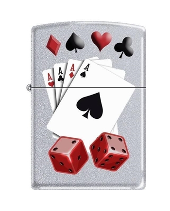 Zippo Lighter - 4 Aces and Dice Satin Chrome - 853230