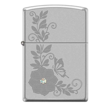 Zippo Lighter - Flower Swarovski Crystal Satin Chrome - 853435