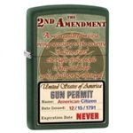 Zippo Lighter - 2nd Amendment Gun Permit Green Matte - 853449