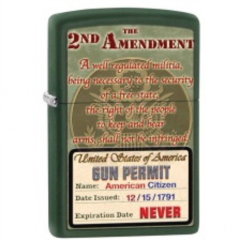 Zippo Lighter - 2nd Amendment Gun Permit Green Matte - 853449