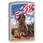 Zippo Lighter - Cowboy on Horse w/ Flag Satin Chrome - 853454