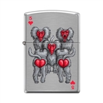 Zippo Lighter - Monkeys 5 of Hearts Brushed Chrome - 853684