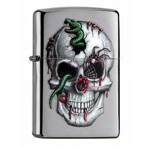 Zippo Lighter - Skull & Snakes Brushed Chrome - 853924