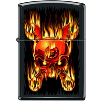 Zippo Lighter - Skull Flaming Wrenched Black Matte - 853943