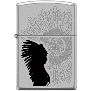 Zippo Lighter - Indian Woman Sunburst Satin Chrome - 854027