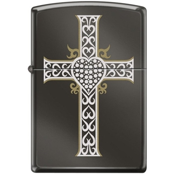 Zippo Lighter - Jewelry Heart & Cross Black Ice - 854038