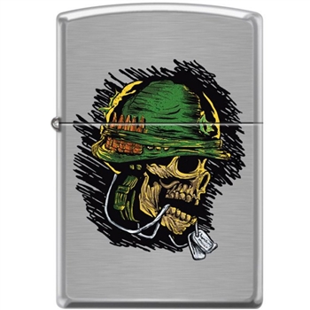 Zippo Lighter - Soldier Skull Brushed Chrome - 854046