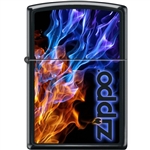 Zippo Lighter - Blue & Red Fire Black Matte - 854052