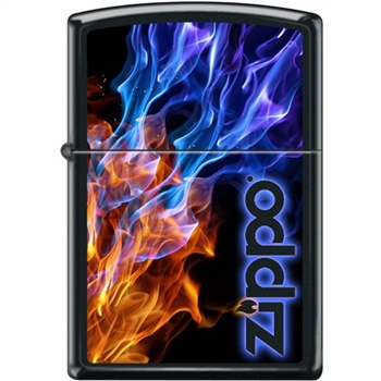 Zippo Lighter - Blue & Red Fire Black Matte - 854052