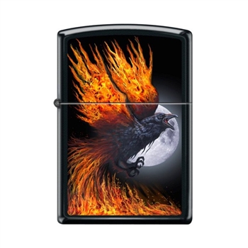 Zippo Lighter - Flaming Raven Black Matte - 854065