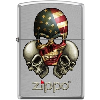 Zippo Lighter - Skulls With Flag Chrome Arch w/Logo - 854425