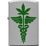 Zippo Lighter - Medical Symbol & Pot Leaf Brushed Chrome - 854430