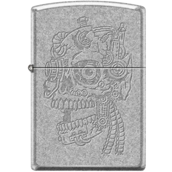 Zippo Lighter - Steampunk Etched Skull Antique Silver - 854460