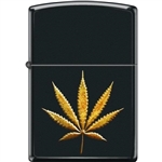 Zippo Lighter - Pot Leaf in Gold Black Matte - 854464