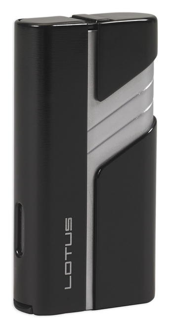 Lotus Hercules L62 Double Jet Lighter w/Cigar Punch Black/Chrome - L6230