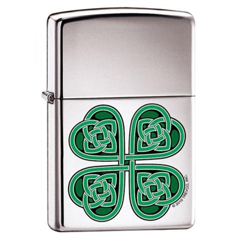 Zippo Lighter Celtic 4 Leaf Clover High Polish Chrome - ZCI001726