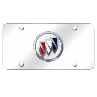 Buick Tri-Color Fill Chrome Logo on Mirrored License Plate