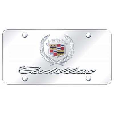 Cadillac License Plate with Wreath and Crest Logo with Cadillac Script