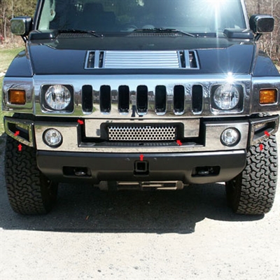 Hummer H2 Chrome Front Bumper Trim Package, 2003, 2004, 2005, 2006, 2007, 2008, 2009