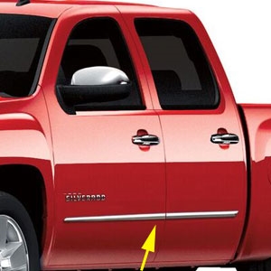 GMC Sierra Crew Cab Chrome Lower Door Molding Accents, 2007, 2008, 2009, 2010, 2011, 2012, 2013