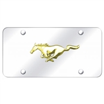 Chrome License Plate - Gold Mustang