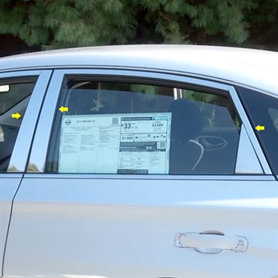 Nissan Sentra Chrome Pillar Post Trim, 6 piece set, 2013, 2014, 2015, 2016, 2017, 2018, 2019