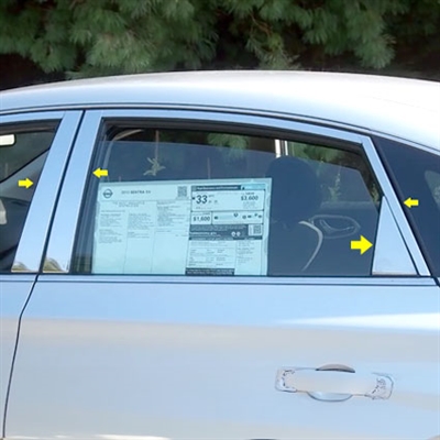 Nissan Sentra Chrome Pillar Post Trim, 8 piece set, 2013, 2014, 2015, 2016, 2017, 2018, 2019
