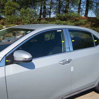 Toyota Corolla Chrome Pillar Post Trim, 8pc. Set, 2014, 2015, 2016, 2017, 2018, 2019